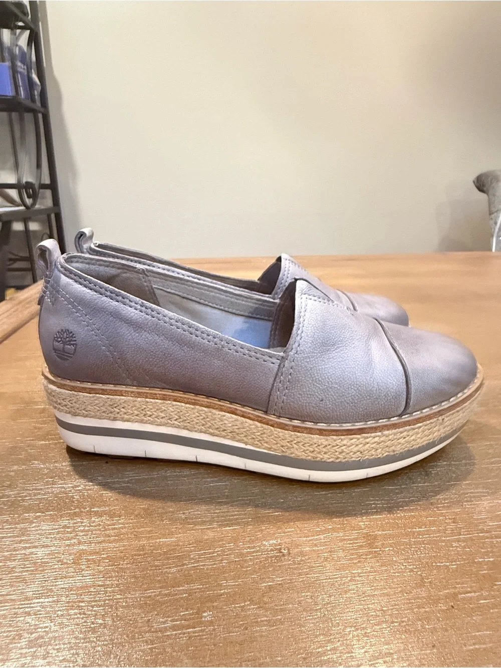 Timberland Women’s Emerson Point Slip On Espadrilles Medium Gray Leather Sz 6